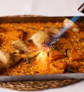 Arroz con pollo calabaza y setas
